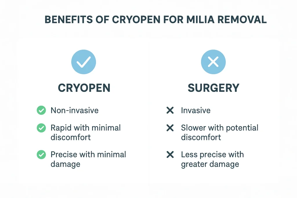 Benefits of cryopen for milia removal Hounslow compared to surgical treatments.