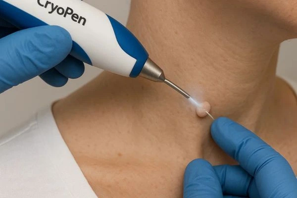 Person receiving cryotherapy Hounslow for skin tag removal