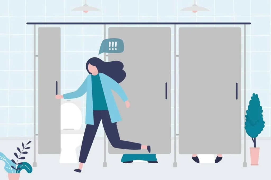 graphic of Urine incontinence Hounslow woman running to the toilet.