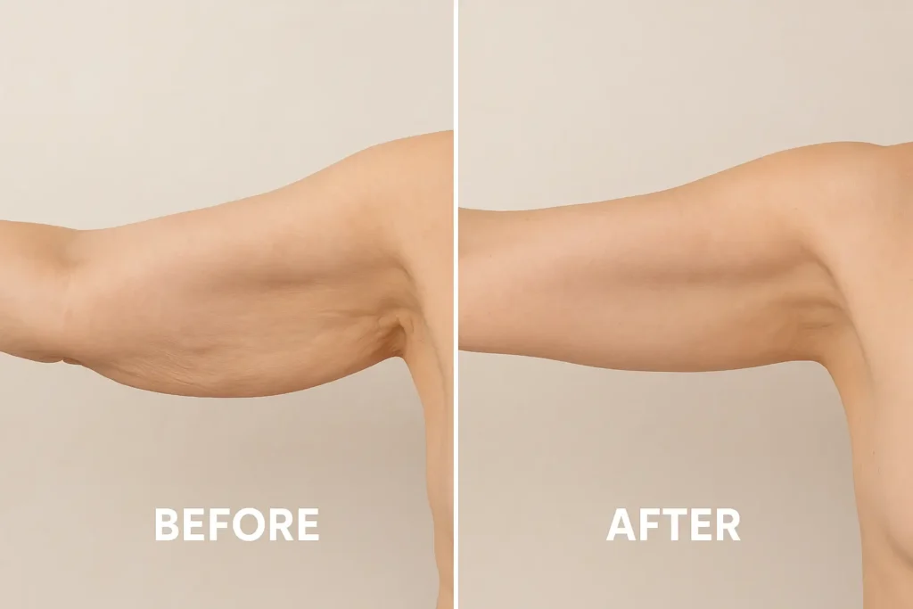 Picture of LA LIPO Hounslow before and after results of skin tightening treatment on the upper arms.